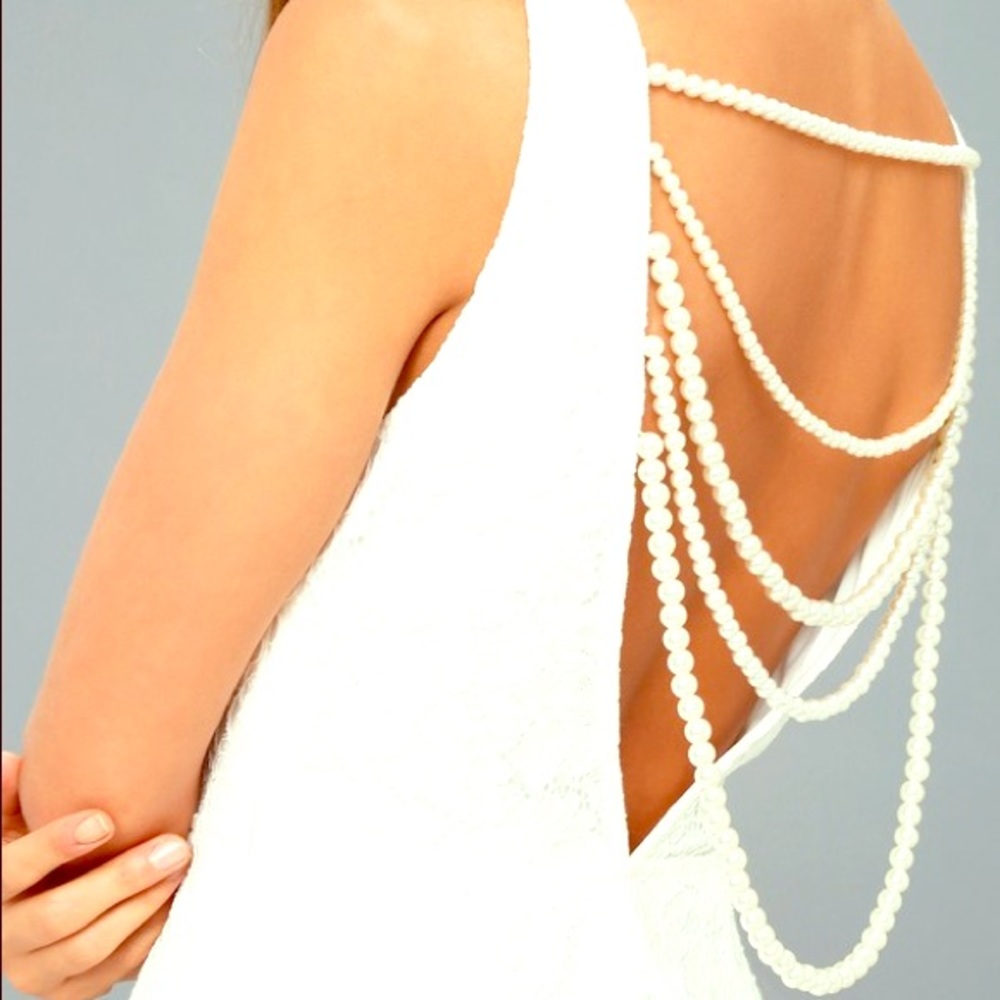 Lulus Precious Pearl White Lace Dress